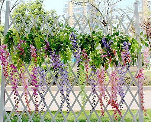DearHouse 6 Pieces 3.6 Feet Artificial Flower Silk Wisteria Vine Rattan Fake Wisteria Garland Hanging Flowers for Home Garden Party Wall Wedding Decor (Green) 3