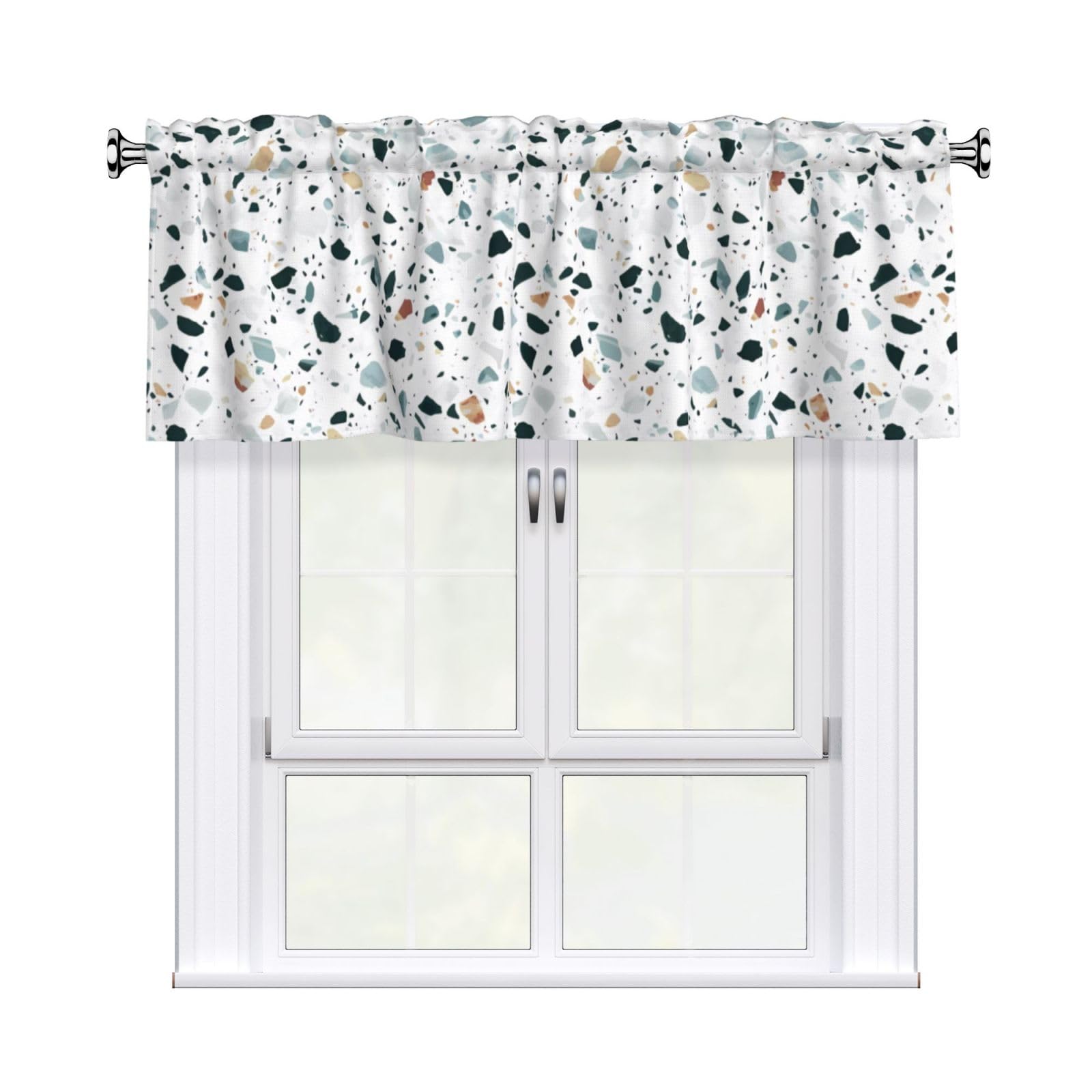 WHJDPP Terrazzo Marble Pastel Prints Curtain Valance 54x18 Inch - Peach Skin Window Cover with Printed Design, Filtering Light for Kitchen Decor