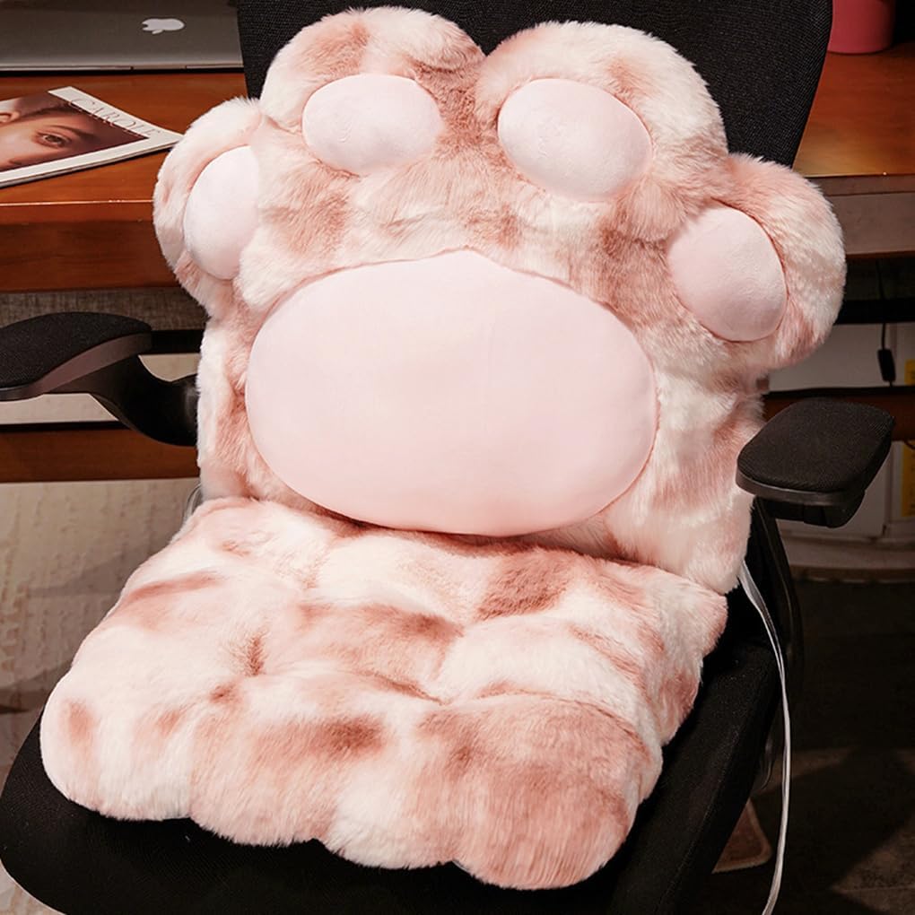JIAHG Plush Bear Paw Chair Cushion Thicken Stuffed Lumbar Pad Cartoon Dining Chair Pads with Ties Non-Slip Seat Pad Back Support Cushion Throw Pillow for Car Seat Home Office Sofa Patio Rocking Chair - Image 2