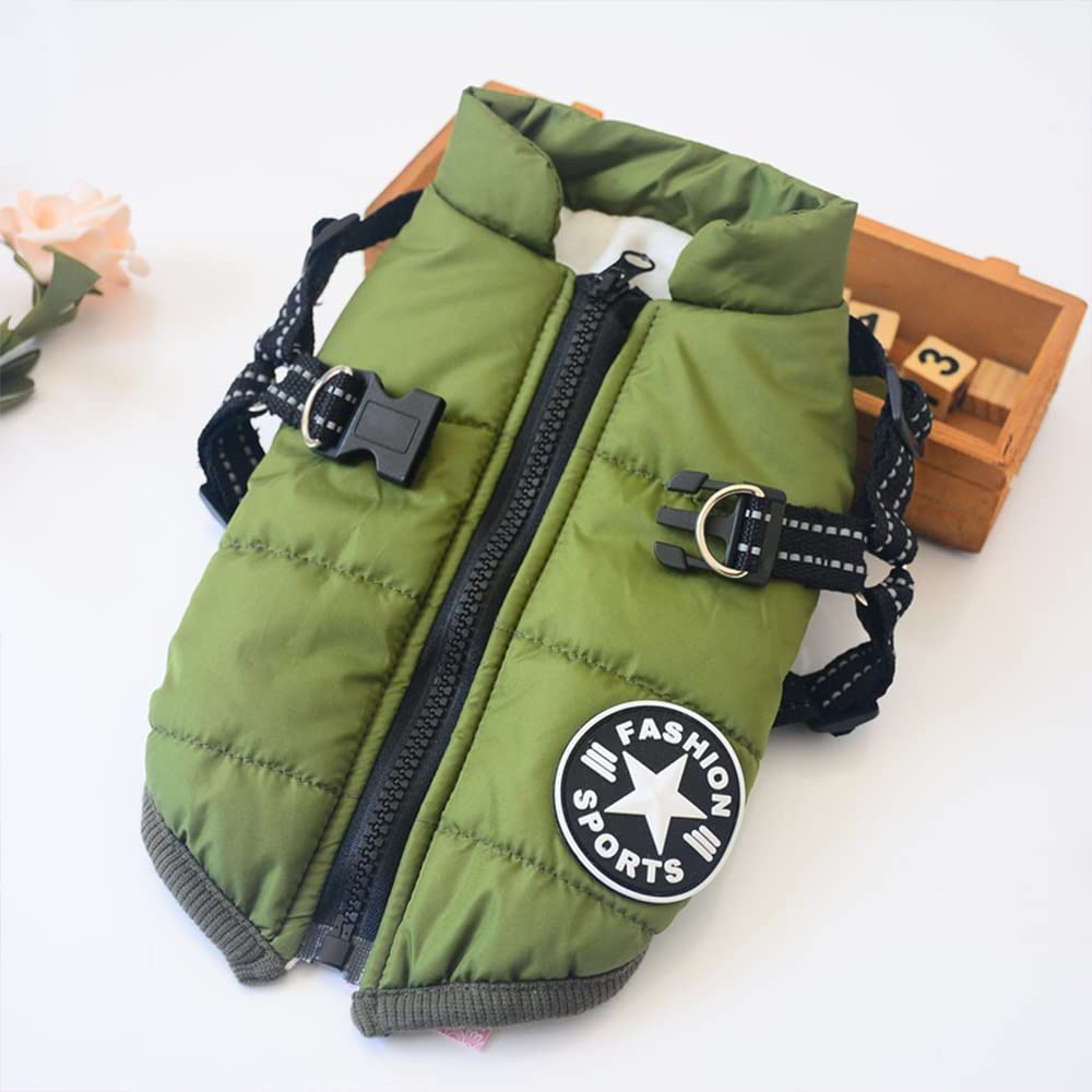 Gilet pour Chien - Manteau imperméable - avec Harnais - pour Hiver Chaud et Doux - 12 Couleurs - Vert M