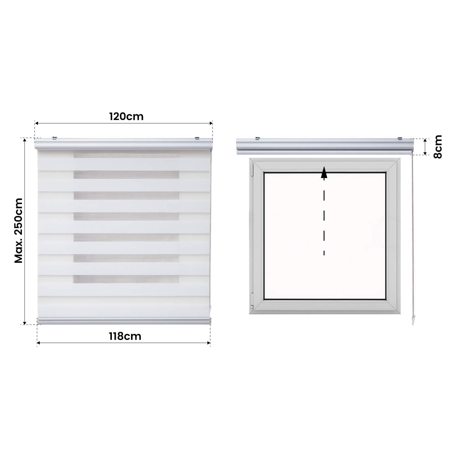 Estores Noche y Día Premium Alta Gama Fácil instalación 120x250 cm Blanco