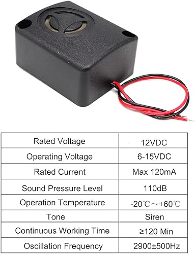 Miniatura 2 de ShangHJ 6 juegos de 110 dB electrónica mini alarma piezoeléctrica DC 12 V seguro antirrobo de alta dececibel activo, alarma de zumbador con clip de