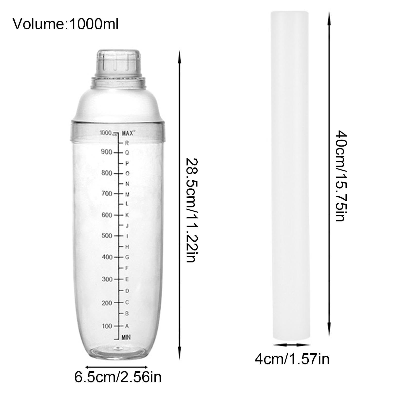 Ensemble shaker à cocktail de 1000 ml, passoire à cocktail avec marteau à citron, flacon shaker transparent avec graduation et passoire, kit shaker pour barman pour outils de cuisine de bar