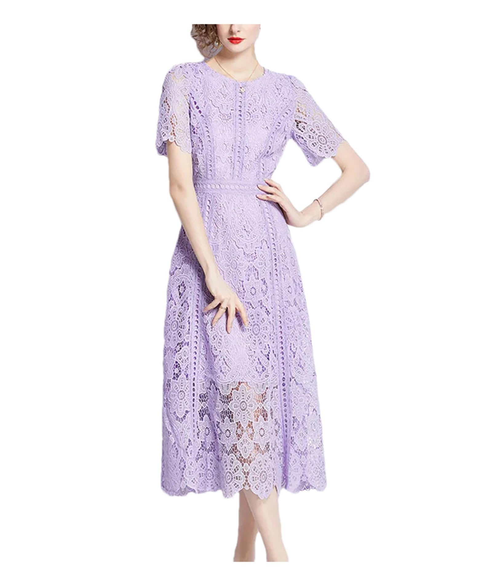Vestido de fiesta vintage de encaje para mujer, vestido largo de manga corta, ajustado, elegante, de verano, para fiesta de graduación