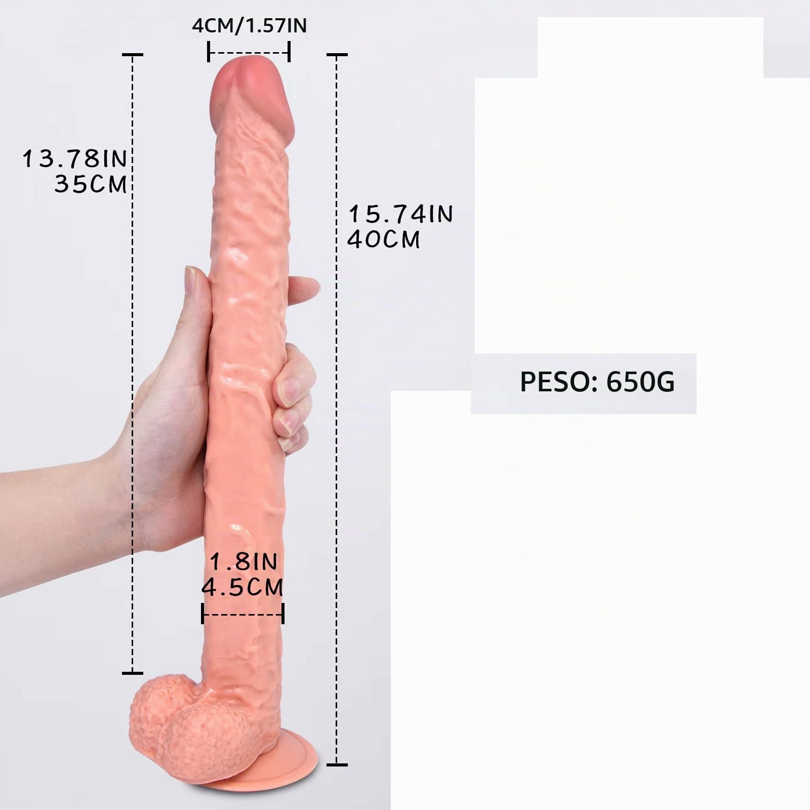 SeLgurFos Dildo realistici extra lunghi, grandi dildo con forte ventosa Giocattoli sessuali enormi da 15,74 pollici per coppia donna-femmina Masturbazione Gioco a mano libera (carne)
