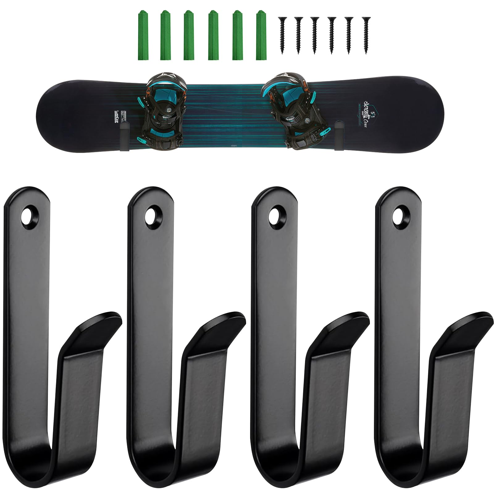 Soporte de Pared para monopatín Negro con Tornillos de fijación para Snowboard, Longboard, esquís