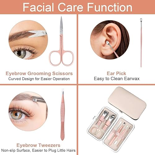 Miniatura 5 de Juego de cortaúñas, 7 piezas, kit de manicura portátil profesional, cortapelos de cejas, herramientas de cuidado de uñas de acero inoxidable con