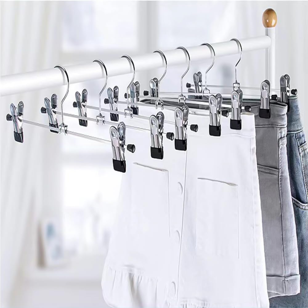 Cintres Bois Naturel 4 Niveaux Lot De 20 Cintres à Pinces Métalliques 4 Niveaux - Pour Pantalons, Jupes, Robes - Crochet Pivotant 360° - Gain De Place Dans Le Placard Cintre Métal 4 étages