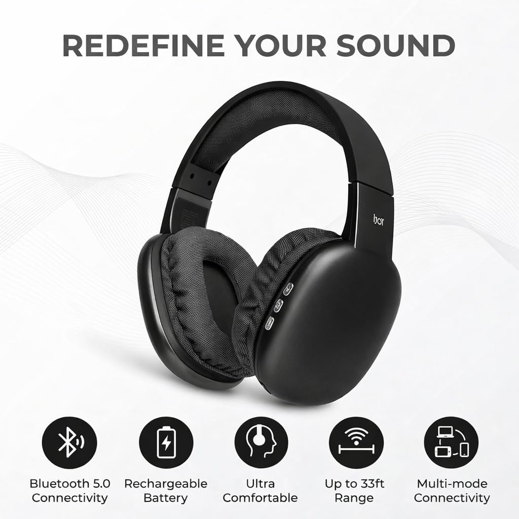 iJoy Ultra Wireless Over-Ear Bluetooth Headphones with Mic, Bluetooth Headset with Backup Wire & SD Slot, Wireless Headphones for Work, School & Gym (Black)