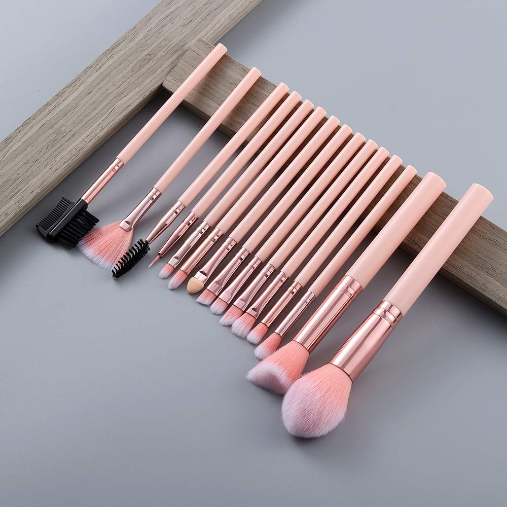 Juego De 15 Brochas De Maquillaje Sintéticas para Base, Difuminar Sombra De Ojos, Pestañas Y Cejas, Kit De 3 Brochas