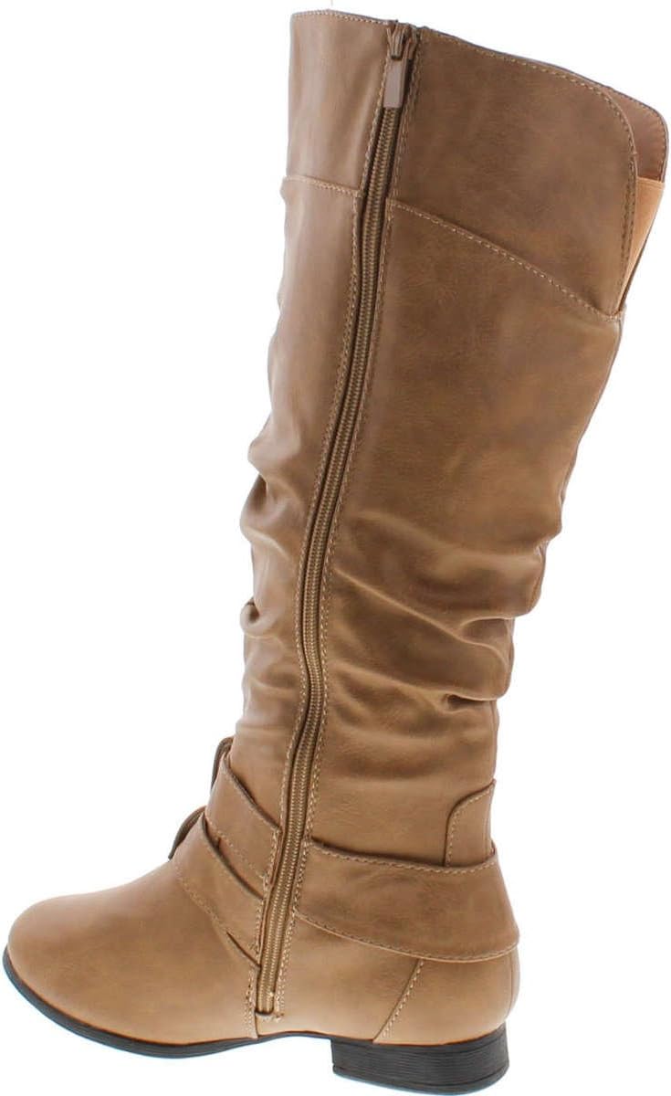TOP Moda Womens Coco-20 Knee High Round Toe Buckle Slouched Riding Flat Boots - Image 3
