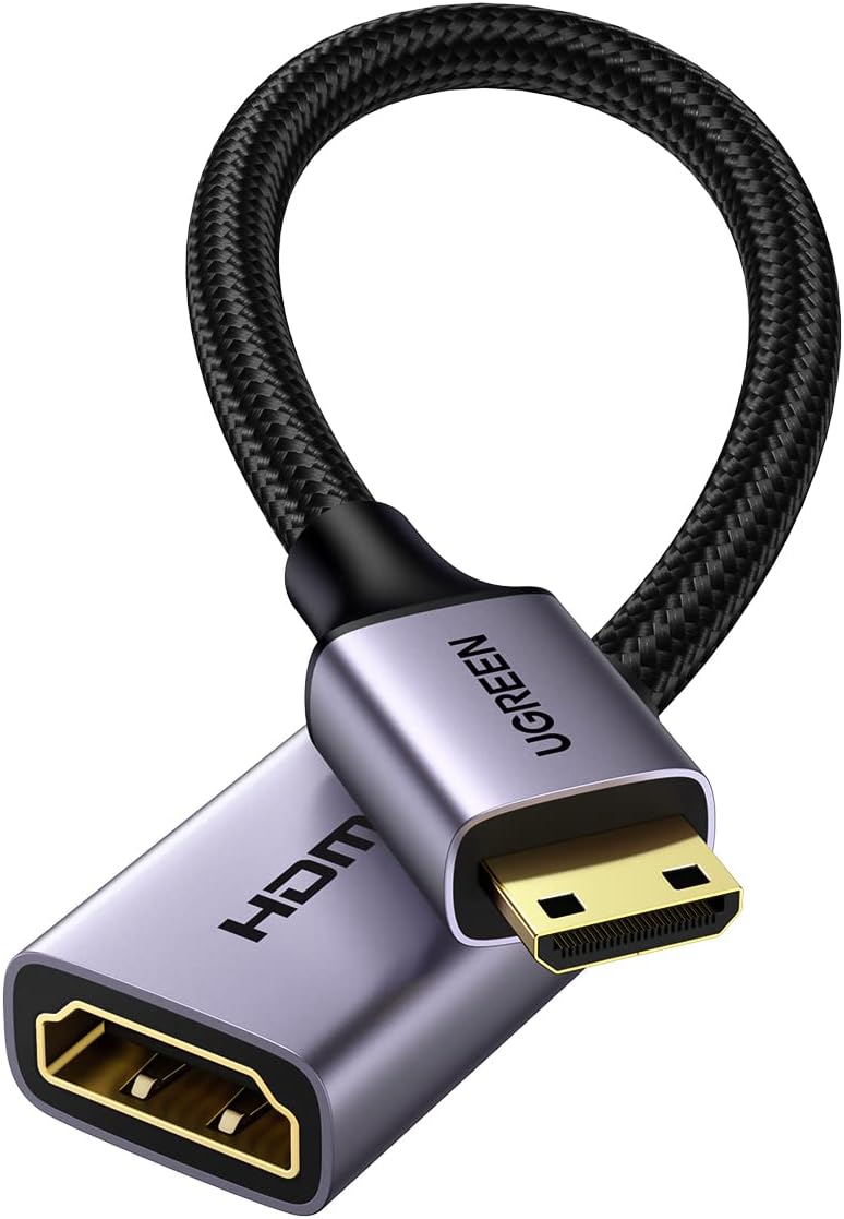 UGREEN Mini HDMI Converter Male to Female HDMI Mini HDMI Converter Cable (Mini HDMI Type C Male to Type A Female) HDMI 2.0 4K@60Hz High Speed Mini HDMI Converter Adapter Grey 25cm