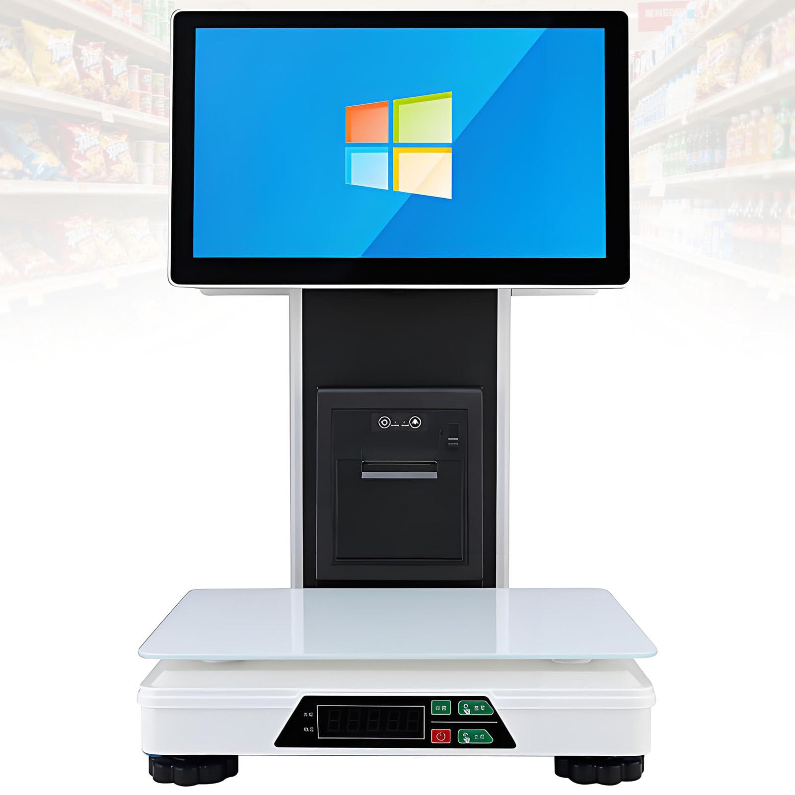 Registratore Cassa Negozio con Bilancia,Touchscreen 15,6" + Display Cliente 15,6",8GB+128GB,Angolo dello Schermo Regolabile,Bilancia con Scontrino con Stampante 58mm