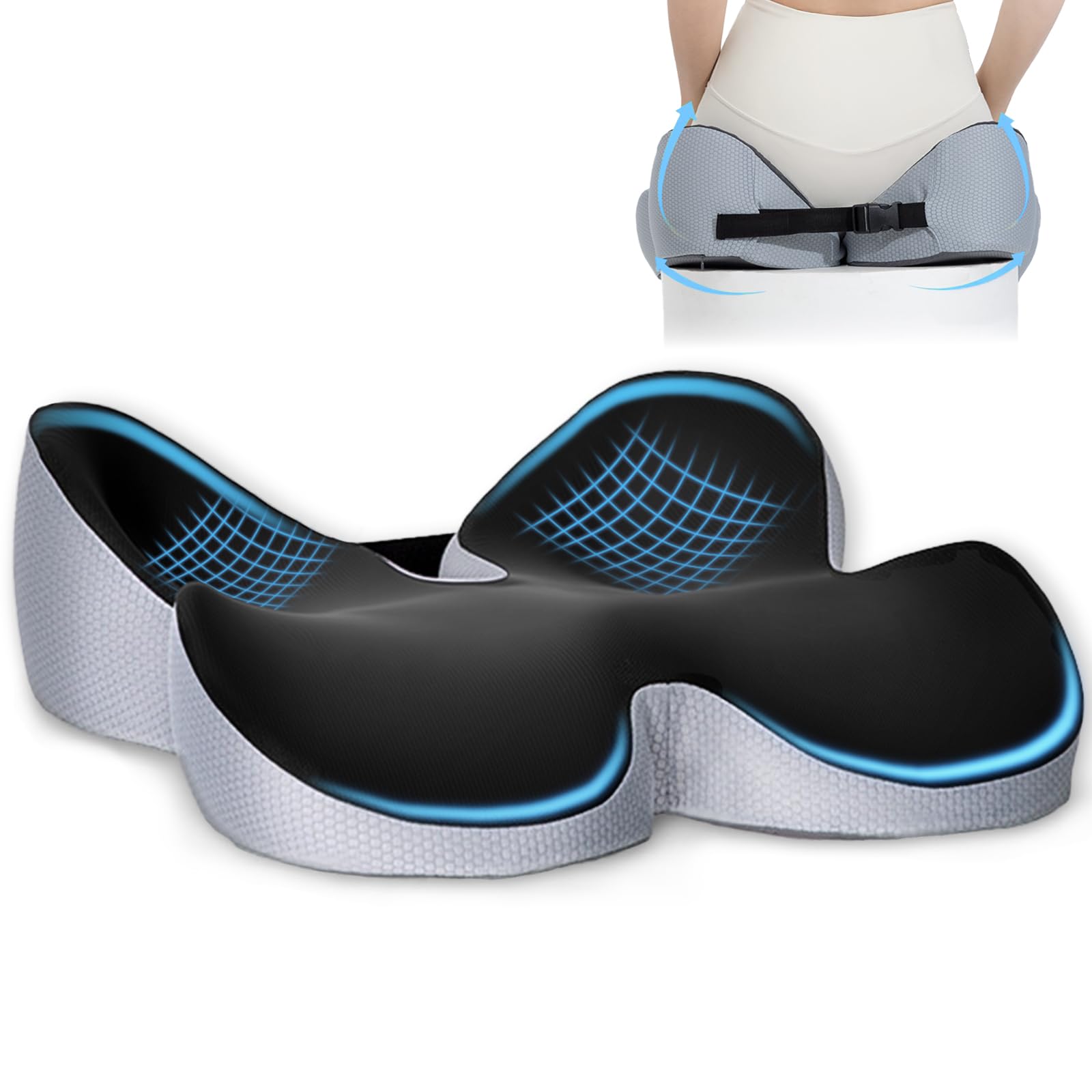 Cuscino Sedia Ufficio, Memory Foam Cuscino Ergonomico Sedia Ufficio, Modellamento dei fianchi, Portatile e Regolabile, Memory Foam per Casa Auto e Sedia a Rotelle