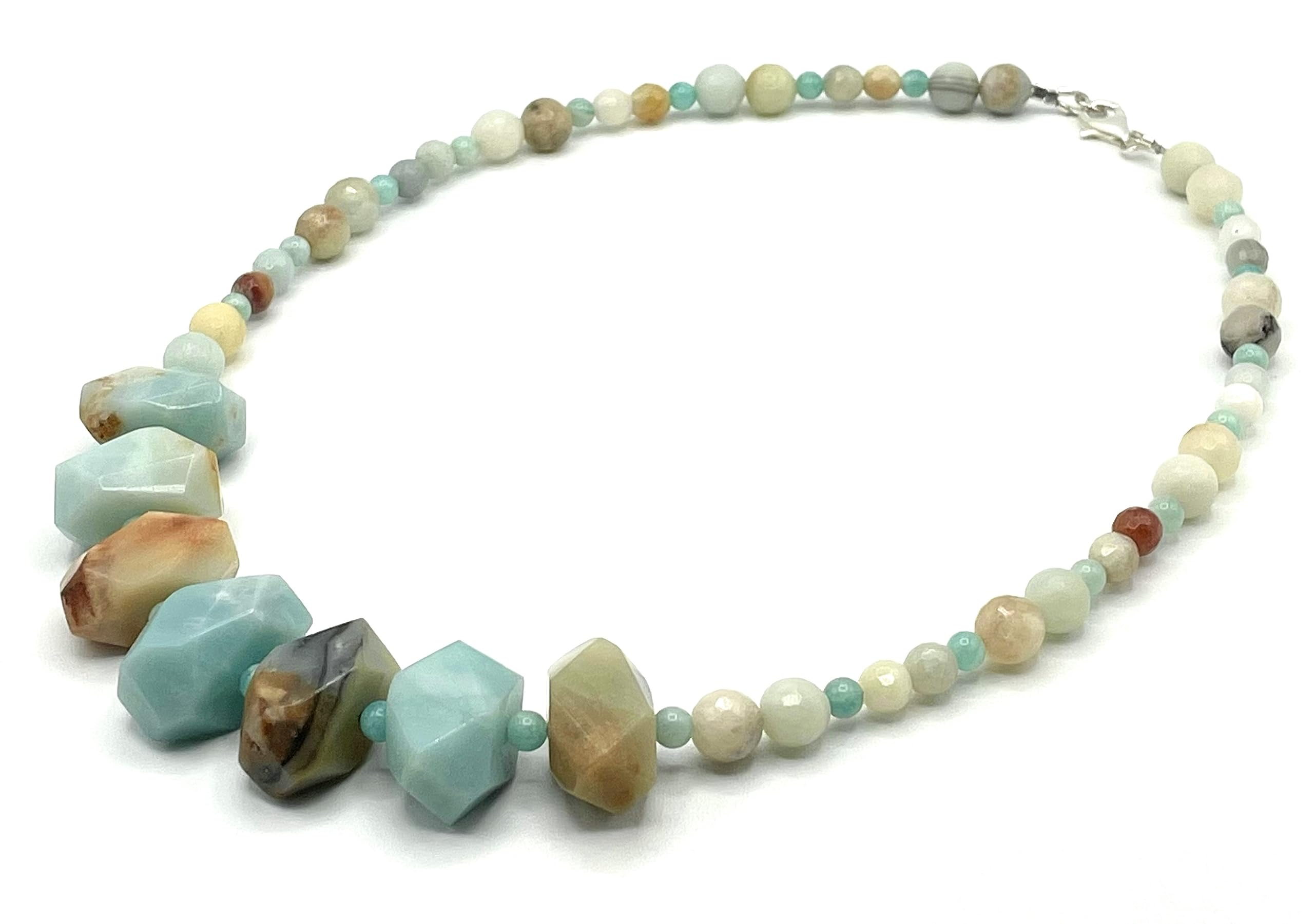 Collana con Pietre di Amazzonite Multicolor, Girocollo Grandi Pietre Turchesi, Gioielli Argento 925, Bijoux Italiani, Pietra di Marzo