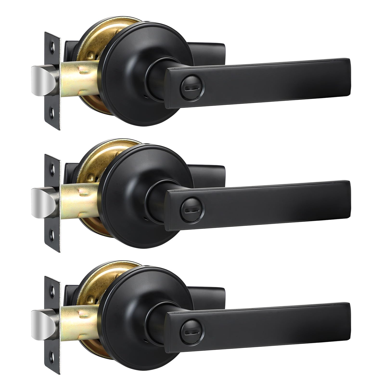 RAZCC Privacy Door Handles, 3 Pack Matte Black Door Lever, Bed and Bath Door Locksets Hea…