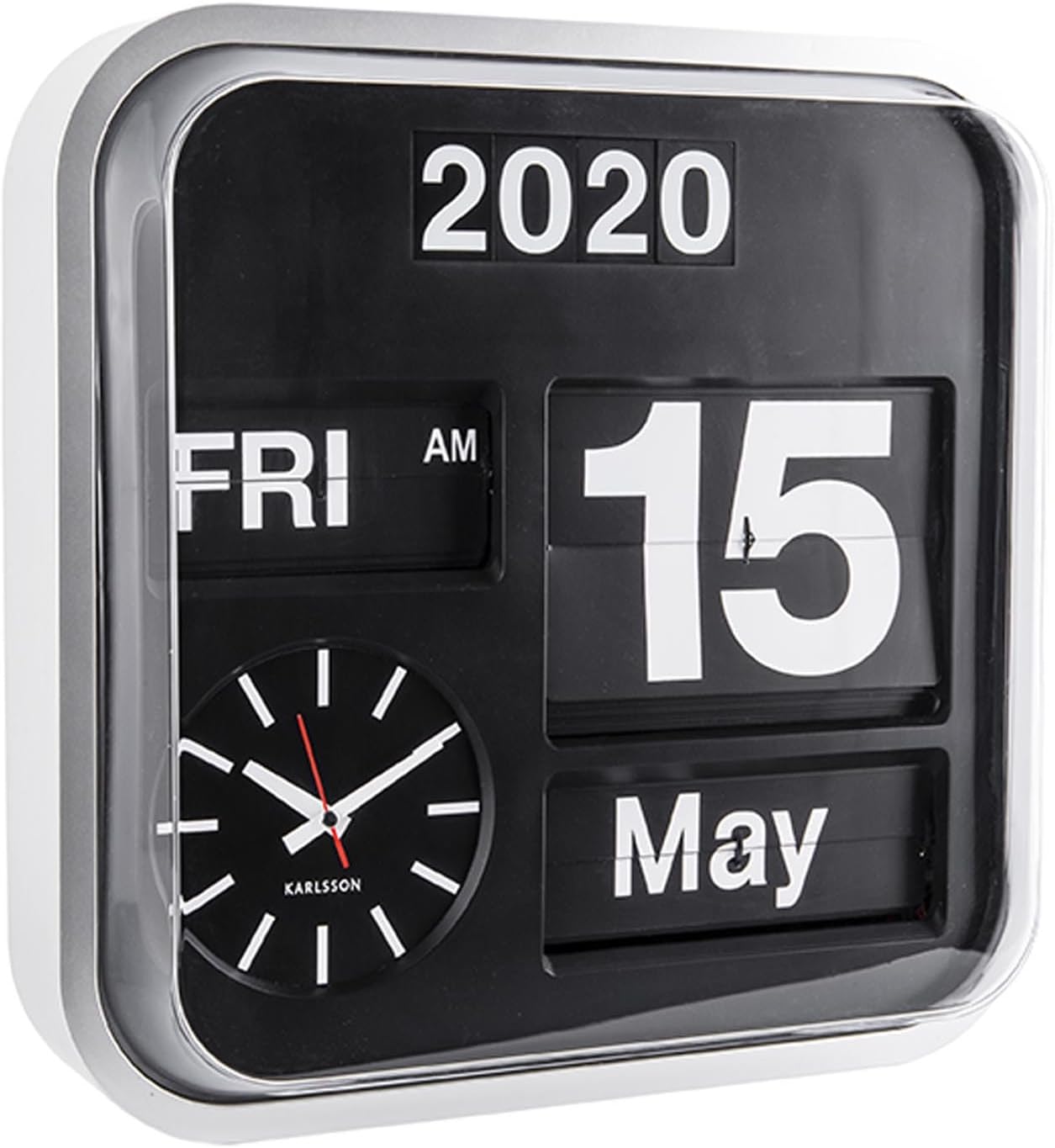 Present Time Karlsson Calender Clock Big Flip Silver 43 x 43 cm, KA4202