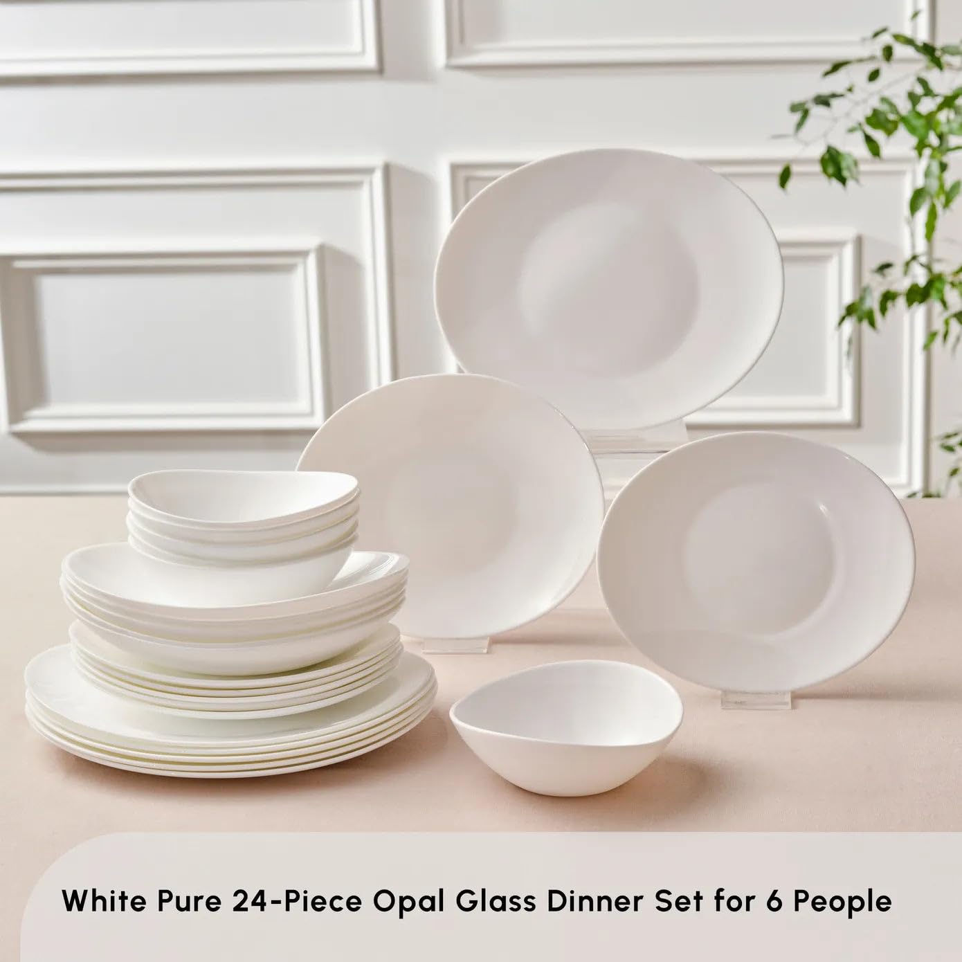 Karaca Pure 24-teiliges Tafelservice, Glas-Geschirrset für 6 Personen, Elegantes, hitzebeständiges, Geschirr Set für den täglichen Gebrauch und besondere Anlässe, Weiß Teller Set
