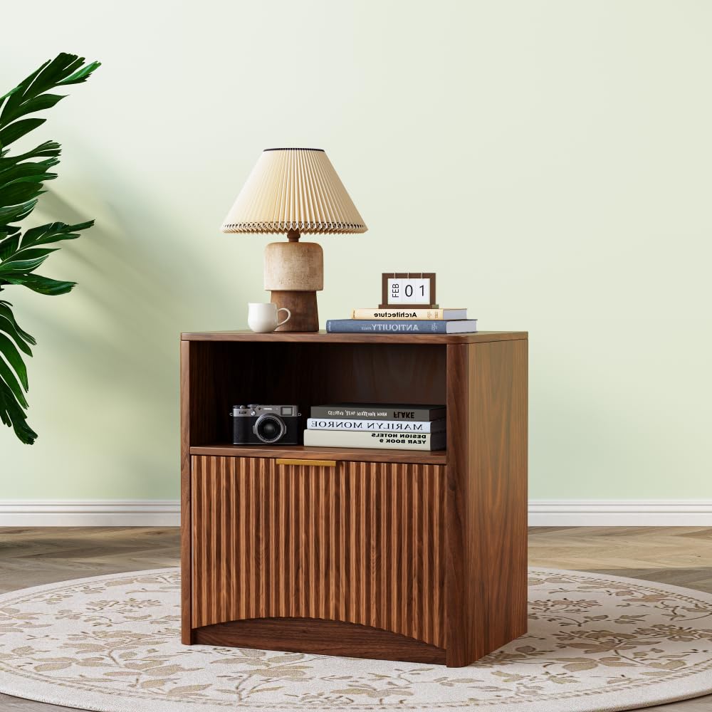 WHGURVH Narrow 24cm Walnut Entryway Shoe Rack Adjustable Height AntiTip Design Stylish Nightstand for Hallway Organization(Mesita De Noche)