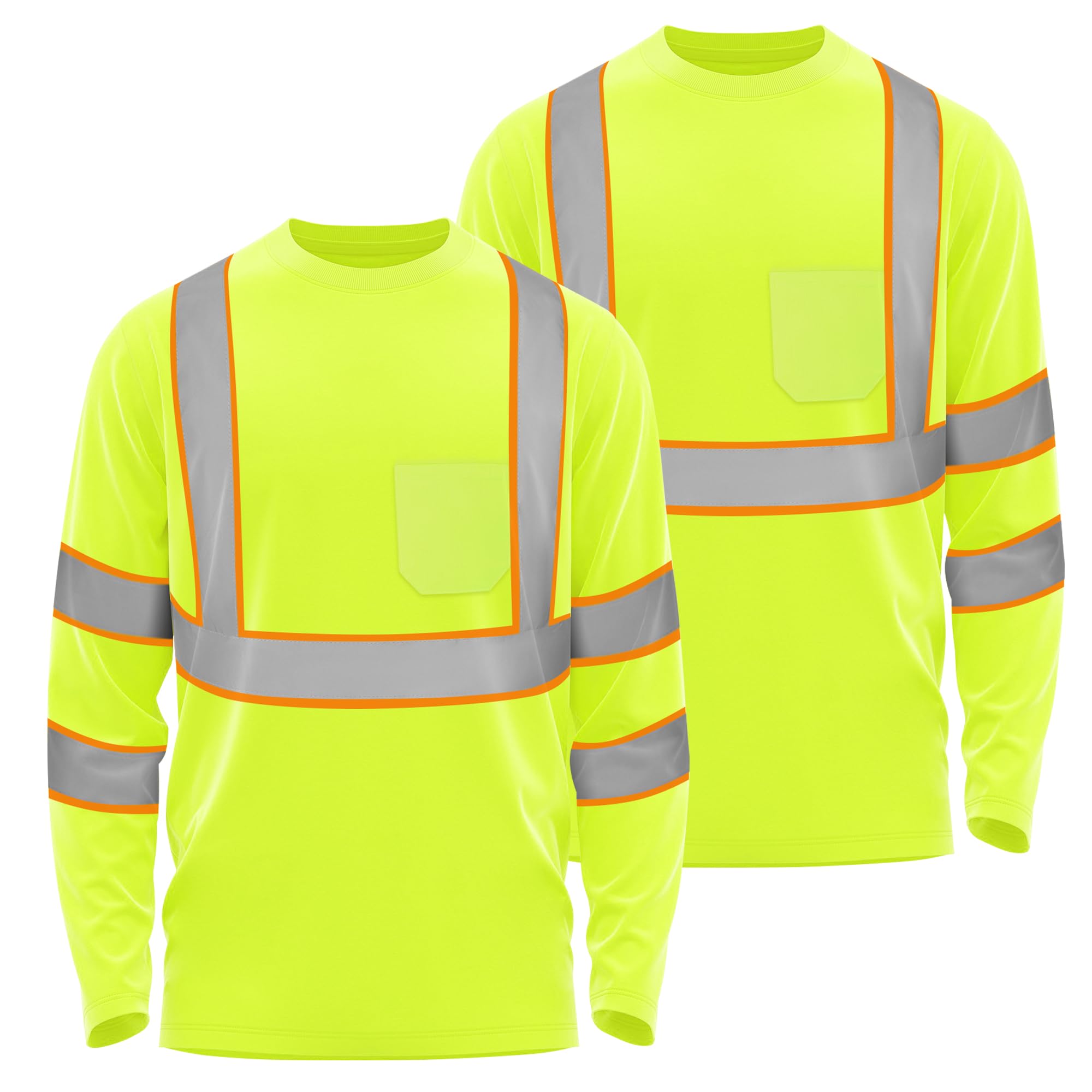 W&H Hi Vis Safety Long Sleeve Shirts Reflective High Visibility Birdeyes Class 3 Shirts,Construction Work