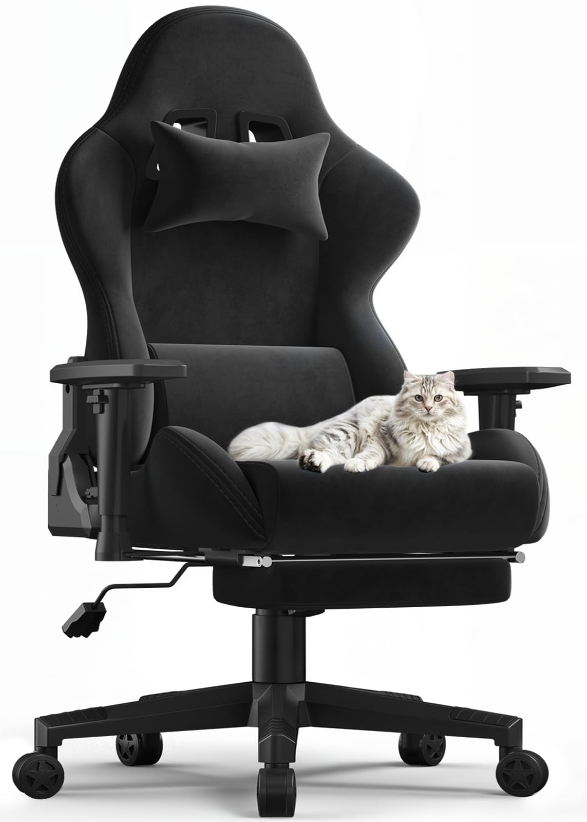 Devoko Silla Gamingde Tela Suave y Transpirable, Silla Ergonomica Oficina, 90-170 ° Respaldo Ajustable, Sillas Gamer con función de Masaje, Chair Ajustable apoyabrazos, Negro