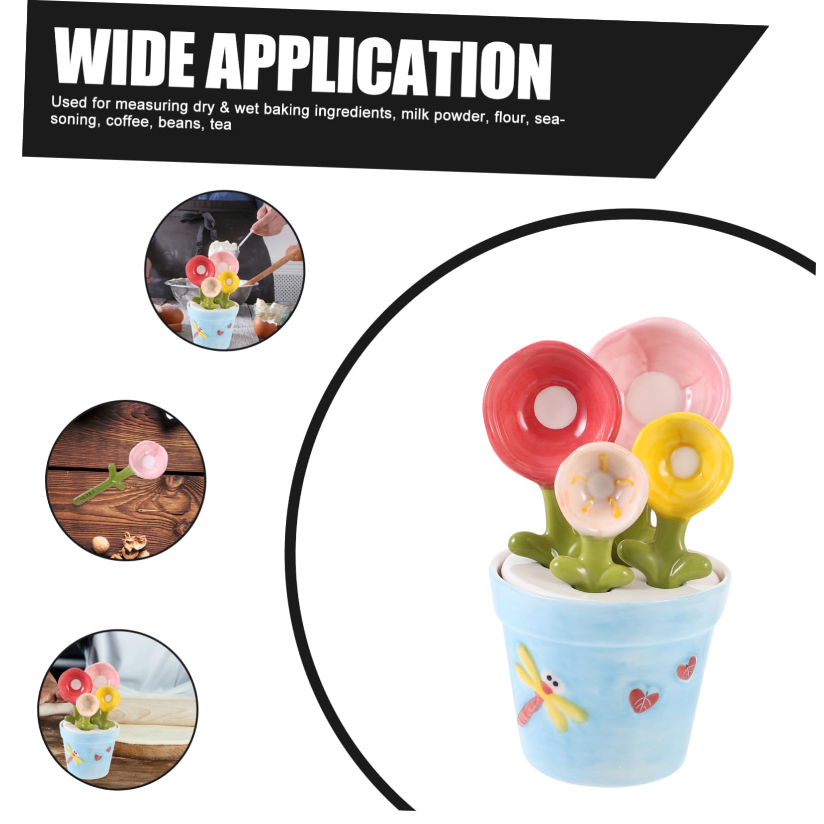 Cucchiai Dosatori a Forma di Fiore in Ceramica Base Graduata, Misurini per Ingredienti da Forno Secchi, Utensili Cucina per Dolci e Pasticceria, Set Compatto per Uso Domestico