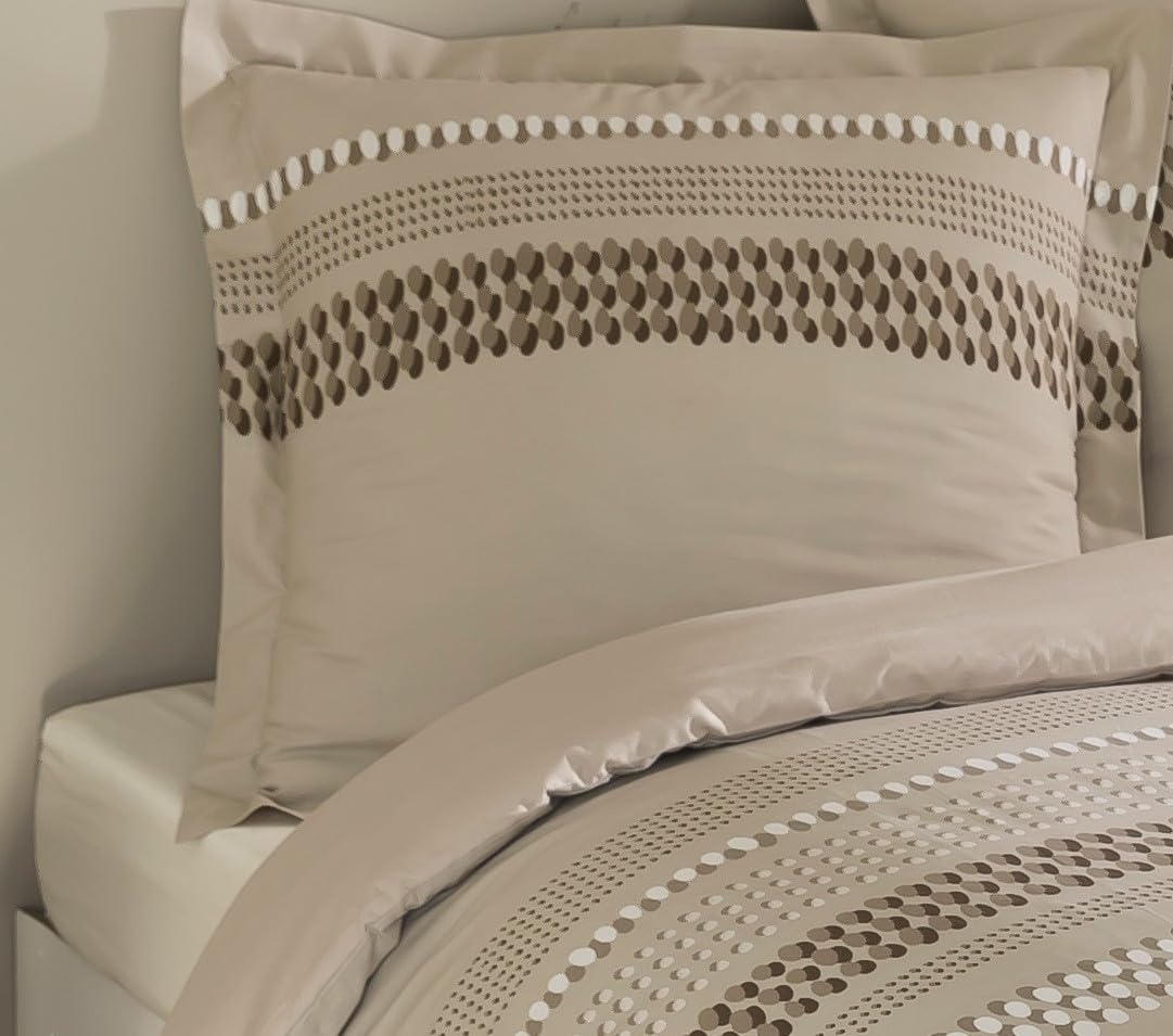 Vision Juego de Cama 100% Algodón – Anthony Beige – Cama Doble (200 x 200 cm) – Funda Nórdica y 2 Fundas de Almohada (65 x 65 cm) – 57 Hilos, Suave y Confortable - Certificado Oeko-Tex