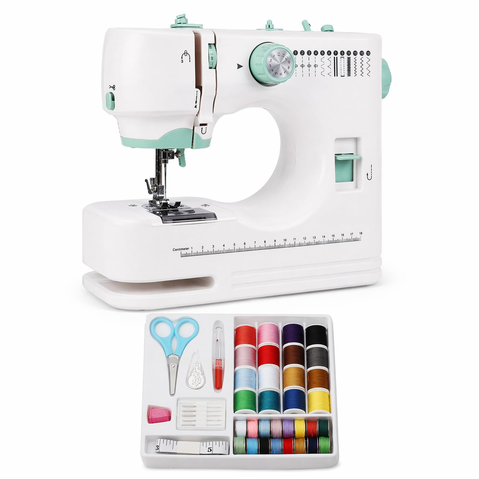 Macchina da cucire portatile, 12 punti, macchina da cucire elettrica per bambini e adulti, con accessori da cucito, ideale per riparazioni rapide e fai da te (verde)