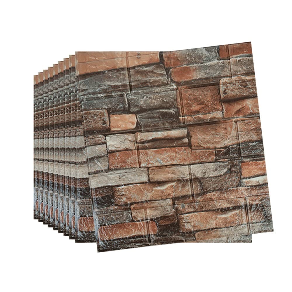 Snewvie 10PCS 3D Wall Panels 38x35cm Brick Wallpaper 3D Tile Brick Wall Sticker Self-Adhesive Waterproof PE Foam Panel
