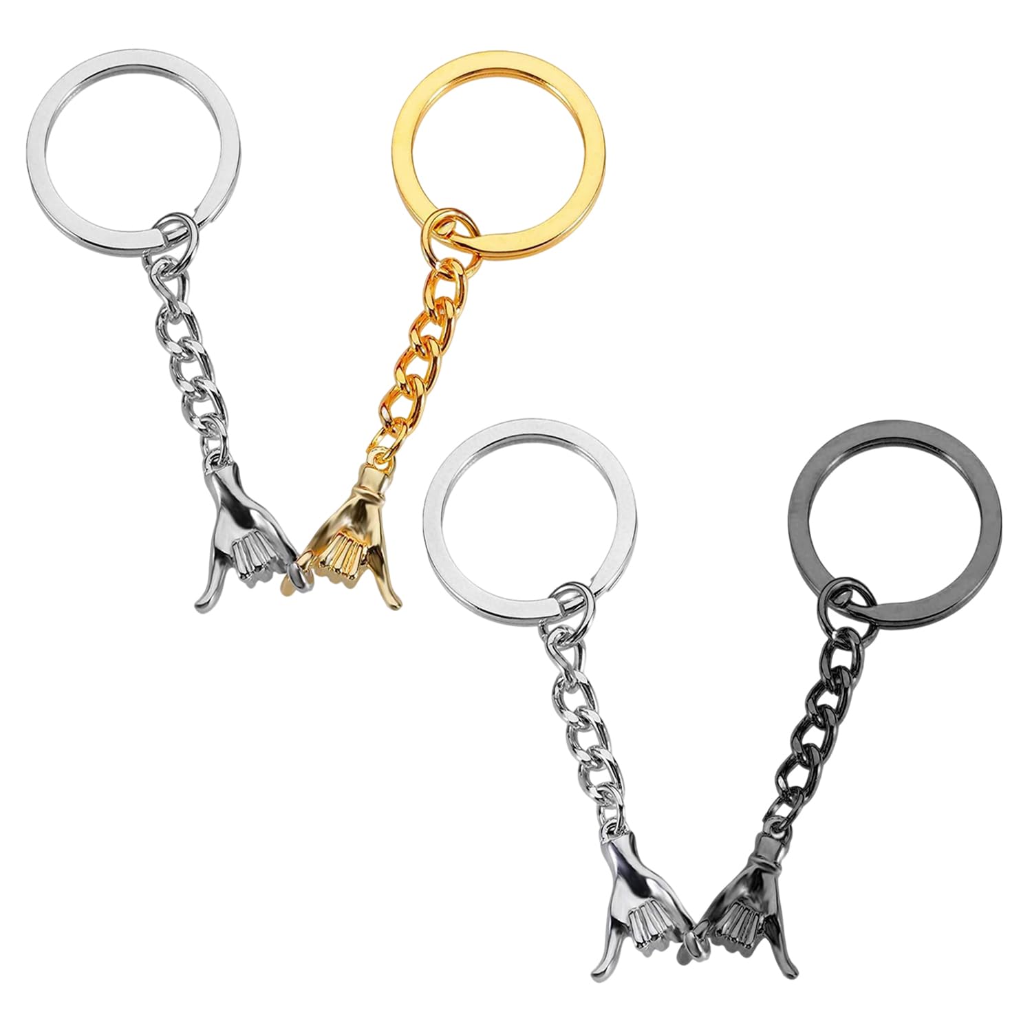 Syeycw Women's Black, Silver, Gold 4 Pcs Matching Couple Keyring, Funny Couple Gifts, Pinky Promise Keychain Gift, Black Silver Gold Pinkies Promise Keychains, For Couples Wife Husband Anniversary Valentines Day Birthday Gifts