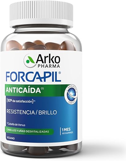 Arkopharma Forcapil Anticaída Gummies, 60 Caramelos de Goma, Bajo en Azúcares, Fuerza, Resistencia y Brillo del Cabello, Apto para Veganos, Vitaminas Cabello, Biotina, Complemento Alimenticio