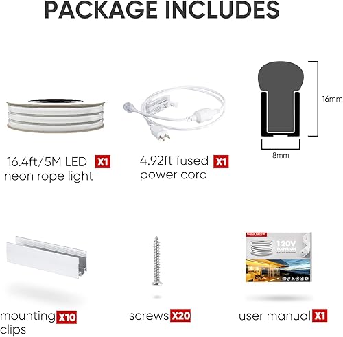 Miniatura 6 de Shine Decor Tira de luces LED de neón conectables, 16.4 pies, flexible, CA, 110 V, 120 V, tira de luces LED de neón (color azul) al aire libre,