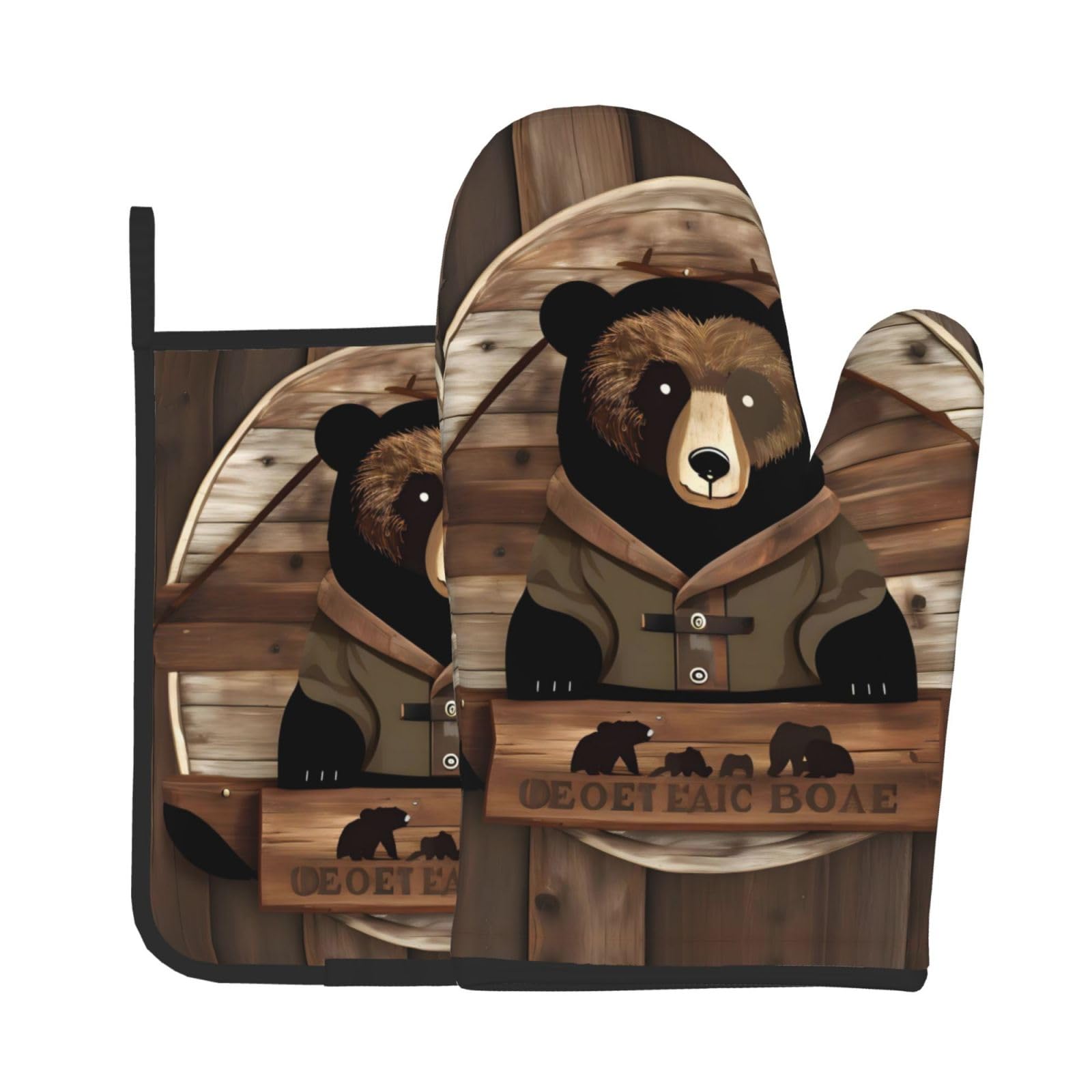 Oven Mitts and Potholders Set of 2 for Kitchen Baking Cooking GrayRustic Lodge Bear Thick and Durable