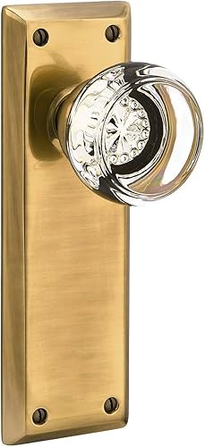 Quincy - Juego de puerta con pomos Georgetown, doble simulador en latón antiguo