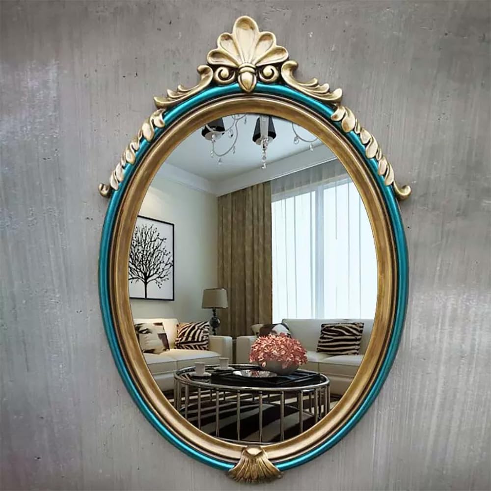 SXFSDOU Ornate Vintage Bathroom Mirror, Baroque Style Wall 30 * 20IN Decorative Art Deco Brass Mirror for Mantle, Bathroom, Bedroom Mounted(1,90 60CM/35 24IN)