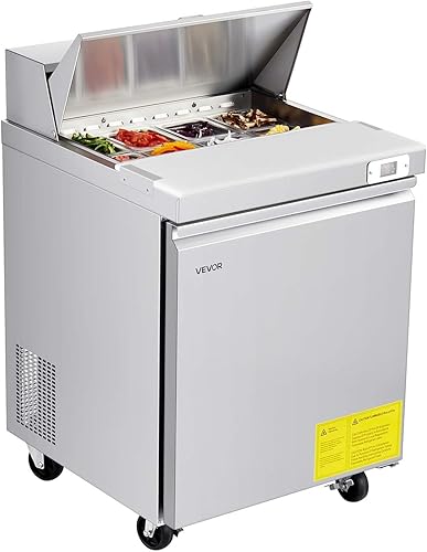 Miniatura 10 de VEVOR Refrigerador comercial, mesa refrigerada de preparación de sándwichensalada de 28 pulgadas de ancho, refrigerador de estación de preparación