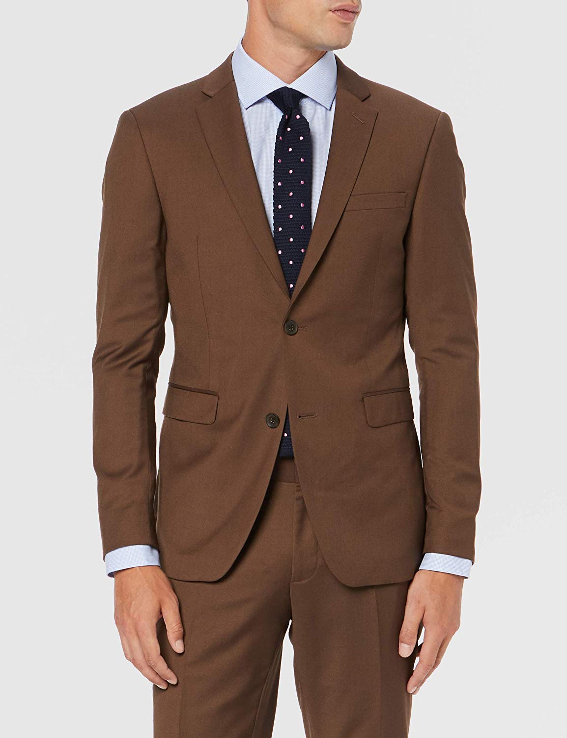 HOTK Uomo Abito da Cerimonia Nuziale con Risvolto Classico Attillato Slim Fit a Due Pezzi Marrone
