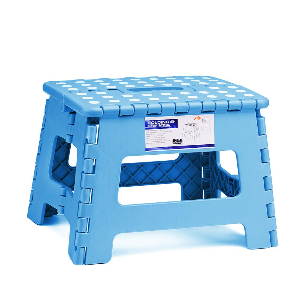 ACSTEP Folding Lightweight Plastic 9 inch Foldable Step Stool, Non Slip Folding Stools for Kitchen Bathroom Bedroom (Blue)