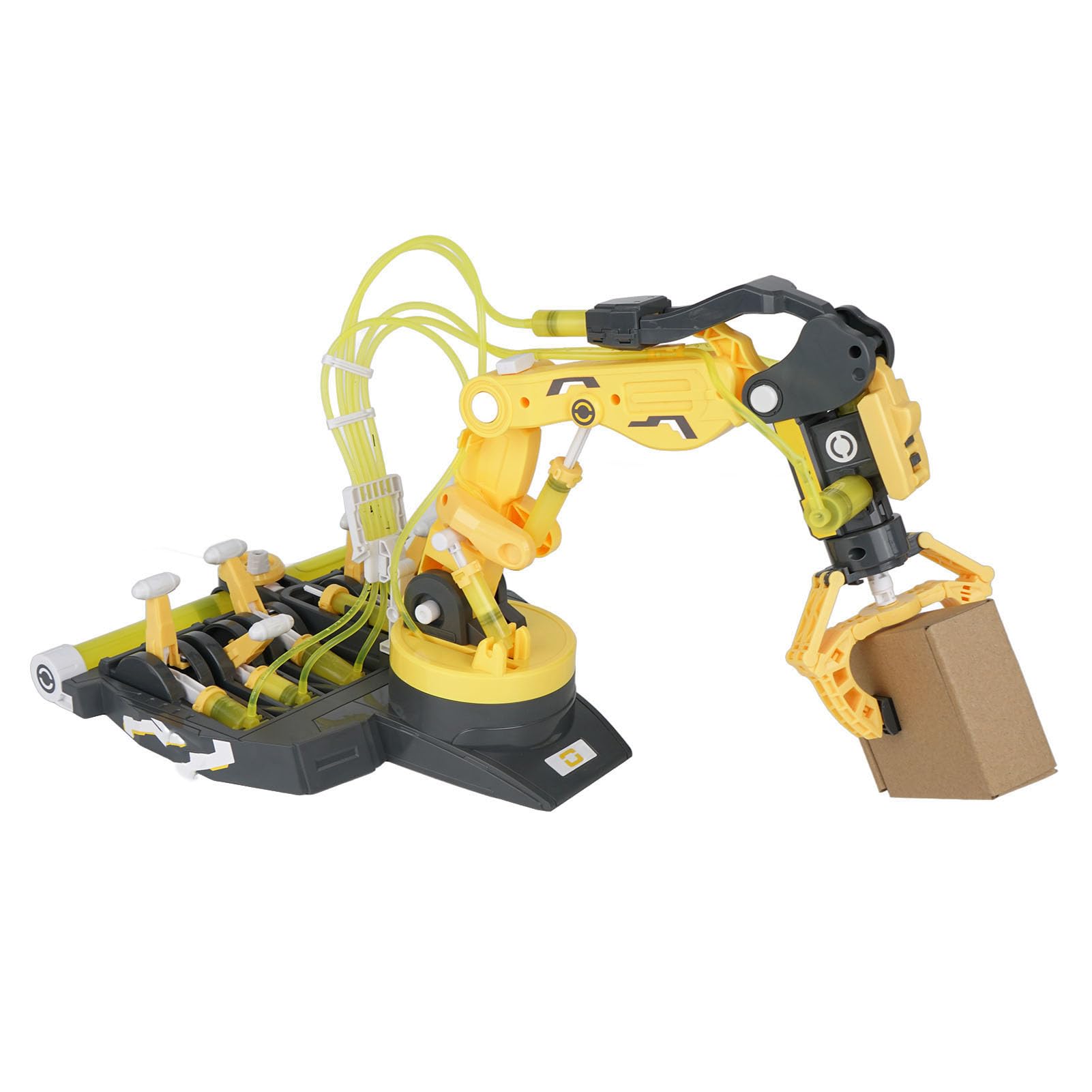 EMUKOEP Kit de Brazo de Robot Hidráulico para Niños Juguete Stem con Brazo Mecánico Impulsado por Agua Abrazadera de Rotación de 270 Grados y Ventosa para Aprendizaje de Experimen (102 Amarilla)