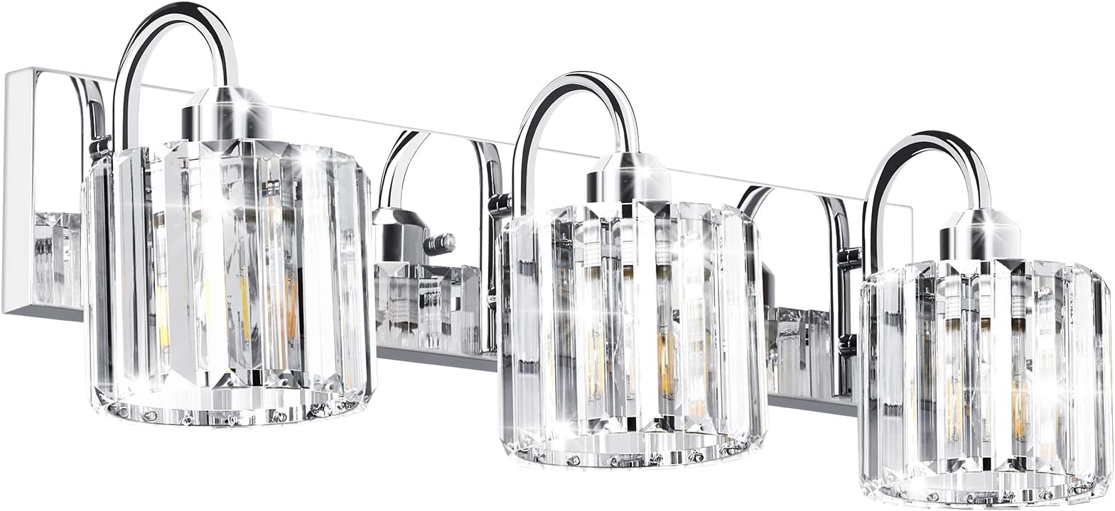 CT CAPETRONIX 3Light Bathroom Light Fixtures, 16 Inches Crystal Vanity Lights, Chrome Bathroom