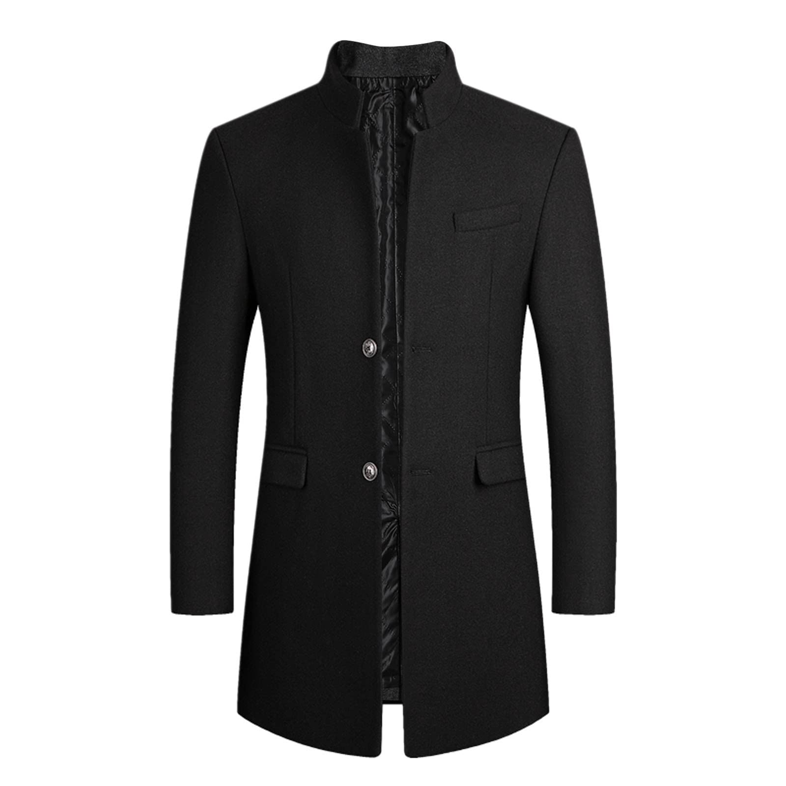 Abrigo de lana y gabardina para hombre | Diseño de longitud media de un solo pecho con cuello alto y tela de lana gruesa | Chaqueta cálida de invierno para un estilo casual elegante, ropa ajustada