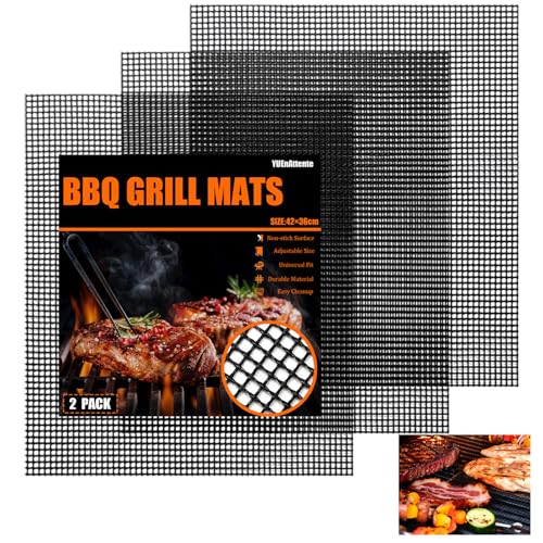3 Stück Grillmatte, 42×36cm Antihaft Grillgitter Wiederverwendbar, Grillmatte für Gasgrill,...