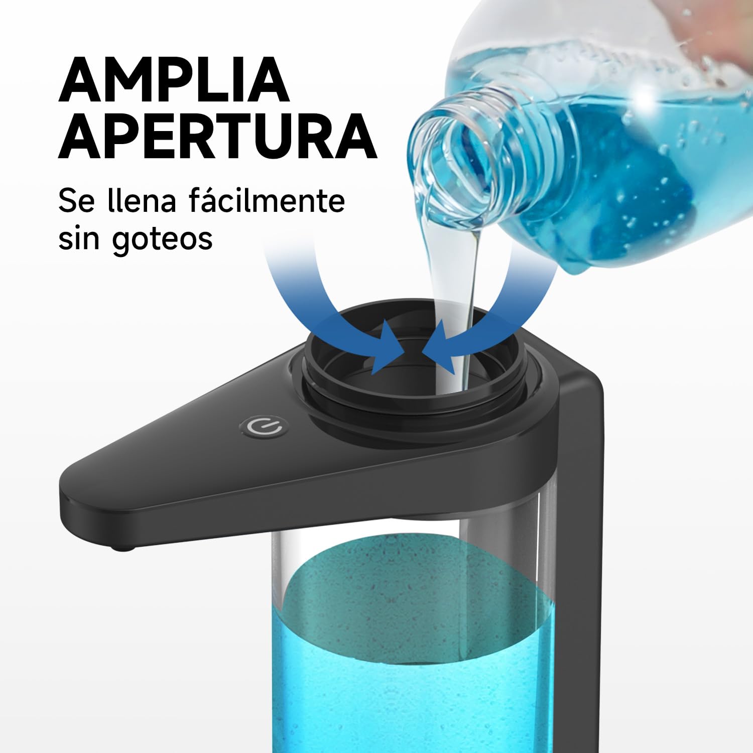 AIKE Dispensador de Jabón Automático 500 ml, Montaje en Pared o Sobremesa, con Salida de Líquido Ajustable, Dispensador de Jabón Recargable por USB Negro