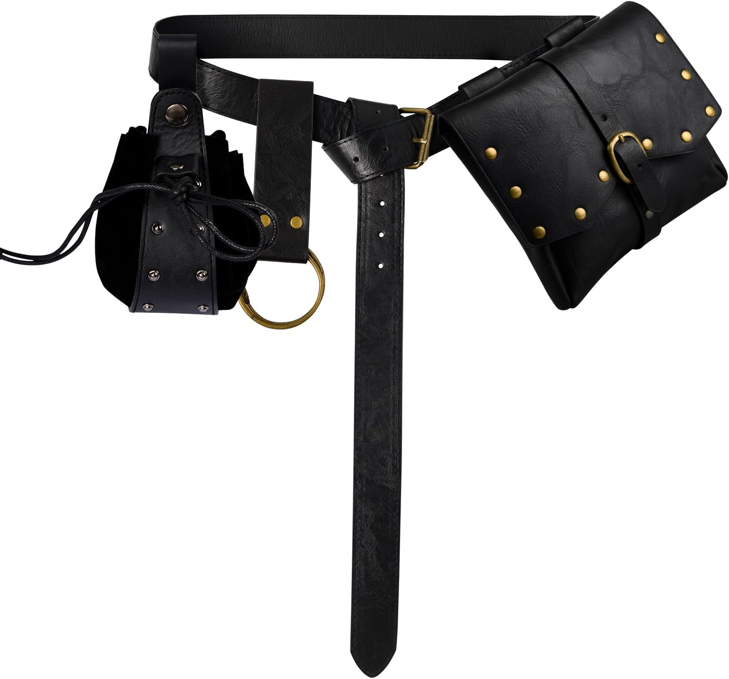 Renaissance Belt Pouch Viking Leather Medieval Belt Waist Bag Pirate Cosplay Festival Halloween Adjustable Accessories (Bottle-Black)