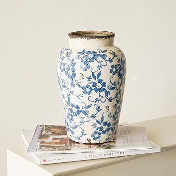 Blue and White Vase,Chinoiserie Vase,Blue Vases Home Decor,Blue and White Porcelain,Ceramic Vase for Home,Living Room,Mantle Fireplace,Table Centerpieces,I
