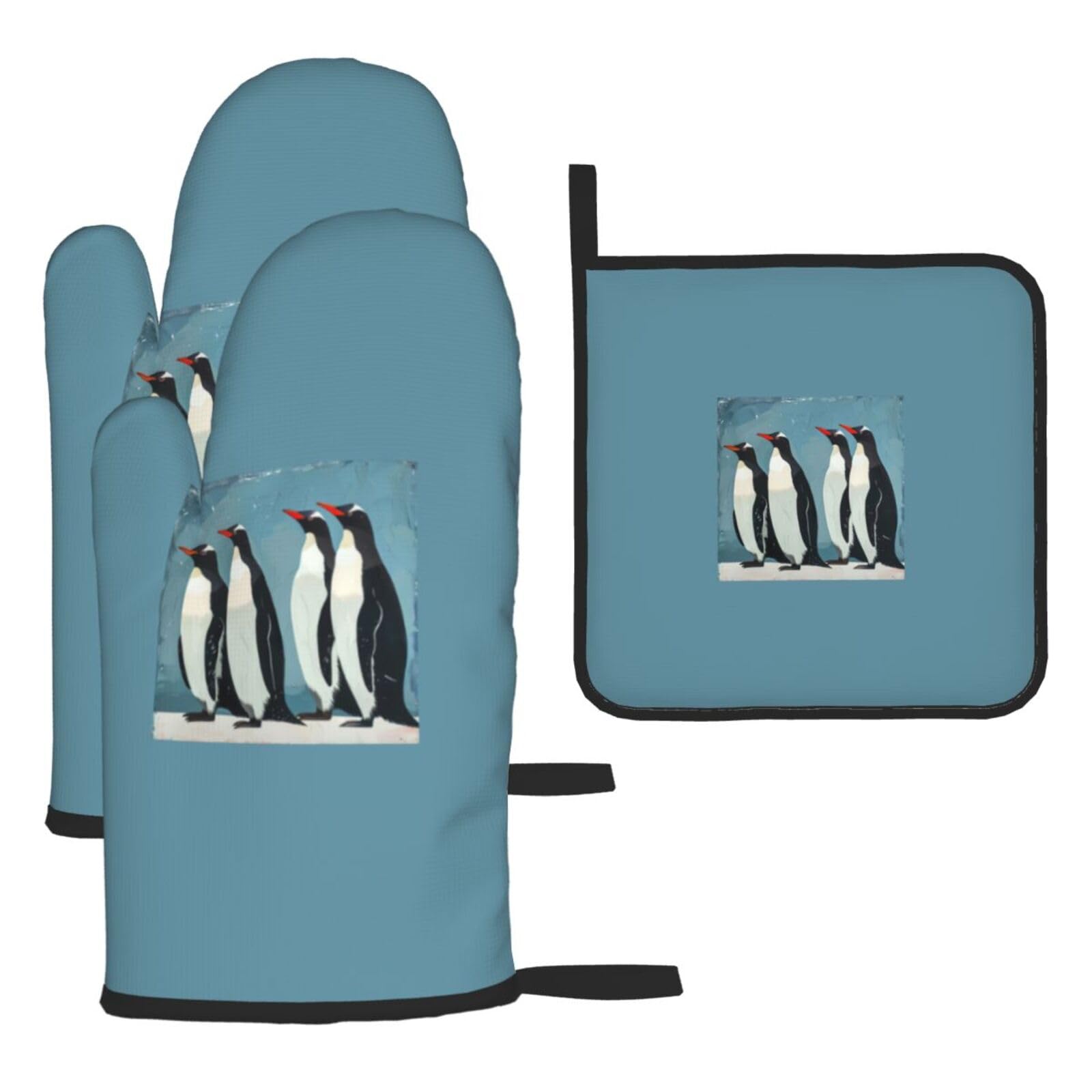 Penguin Print Oven Kitchen Gloves For Baking Outdoor Grilling Home Use Mitts Microwaving Bbq