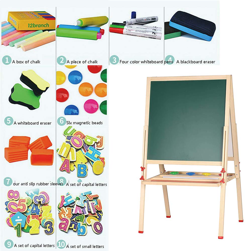 Lavagna per Bambini, Lavagna Magnetica Double Face 2 in 1, Supporto Regolabile in Altezza, Cavalletto per Bambini con con Spugna, Lettere Magnetiche, Dai 3 Anni, Lavagna Bianca e Lavagna