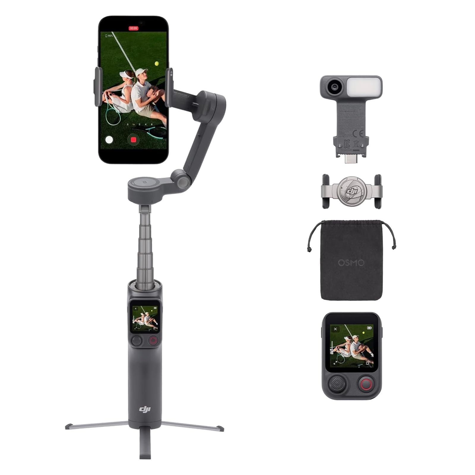Osmo Mobile 8P AdvancedTracking Combo, 360°-Schwenk Gimbal-Stabilisator, Tracking-Modul, Fernsteuerung, Natives Tracking, Verlängerungsstab & Stativ integriert, 10h Akku, 3-Achsen-Stabilisierung