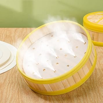 10 Inches Bamboo Steamer Liner, 50 PCS Round Air Fryer Parchment Paper with Holes for Air Fryer, White Non-Stick Steamer Liners
