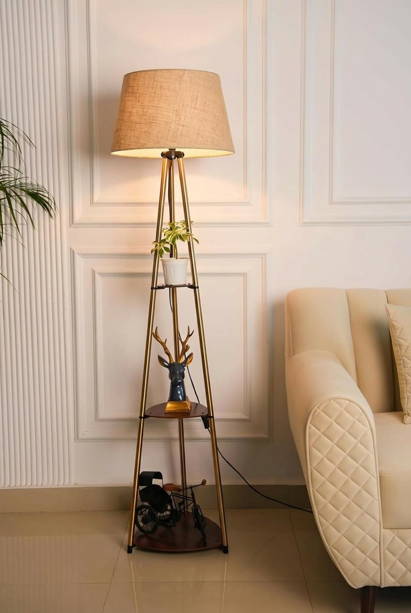 Divine Trends Brass Floor Lamp - 3 Shelves, 5 Feet Tall -10